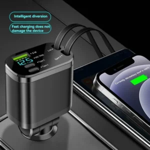 كيبل USB-C إلى USB-C 100 واط قابل للسحب — كيبل USB-C إلى USB-C 100 واط قابل للسحب لا يتشابك، مناسب للسيارة والحقيبة.